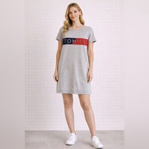 Tommy Hilfiger Women’s Small Sporty Logo T-Shirt Dress Gray Short Sleeve 90s Y2K